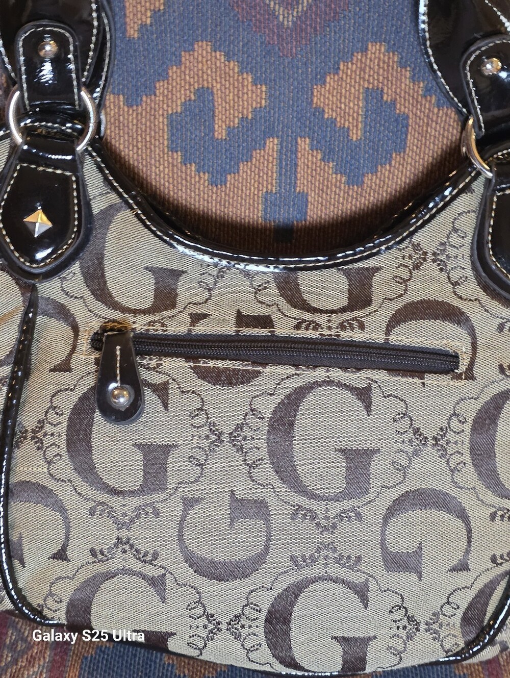 Y2K Monogram Studded Shoulder Bag McBling G Hobo Faux Patent Trim - Picture 12 of 17